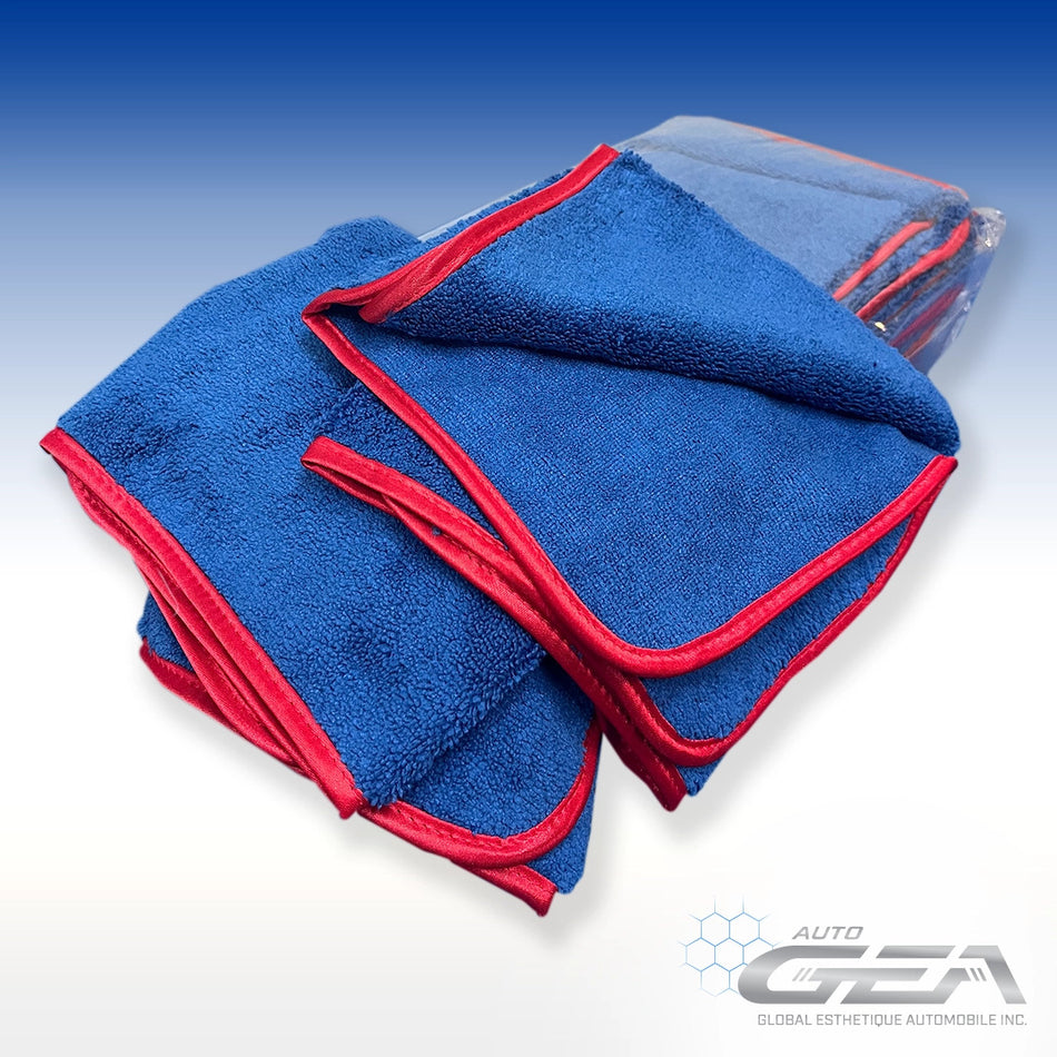 Microfibre 16" x 24" – Bleu avec bordure rouge – 70/30
